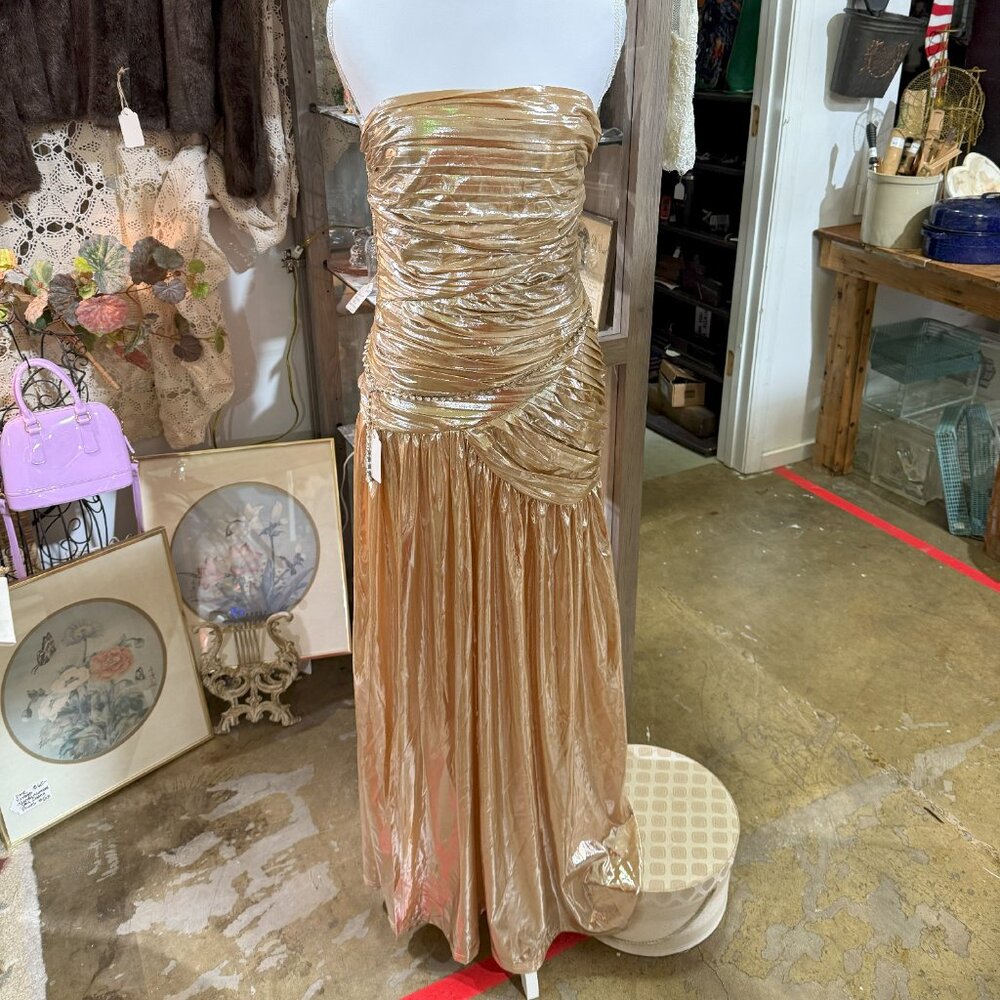 NWT Fashion Nova Gold Metallic Drop Waist Dress M
